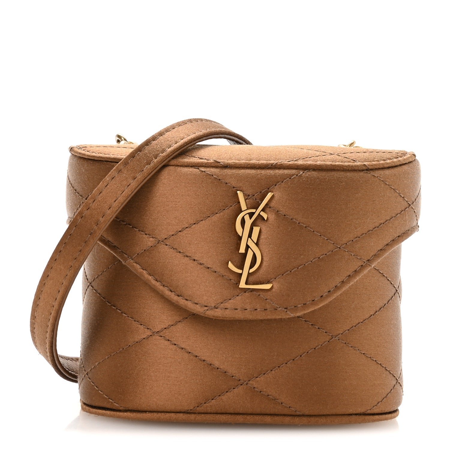 Saint Laurent Satin Matelasse Monogram Micro June Box Bag Bitter Cocoa