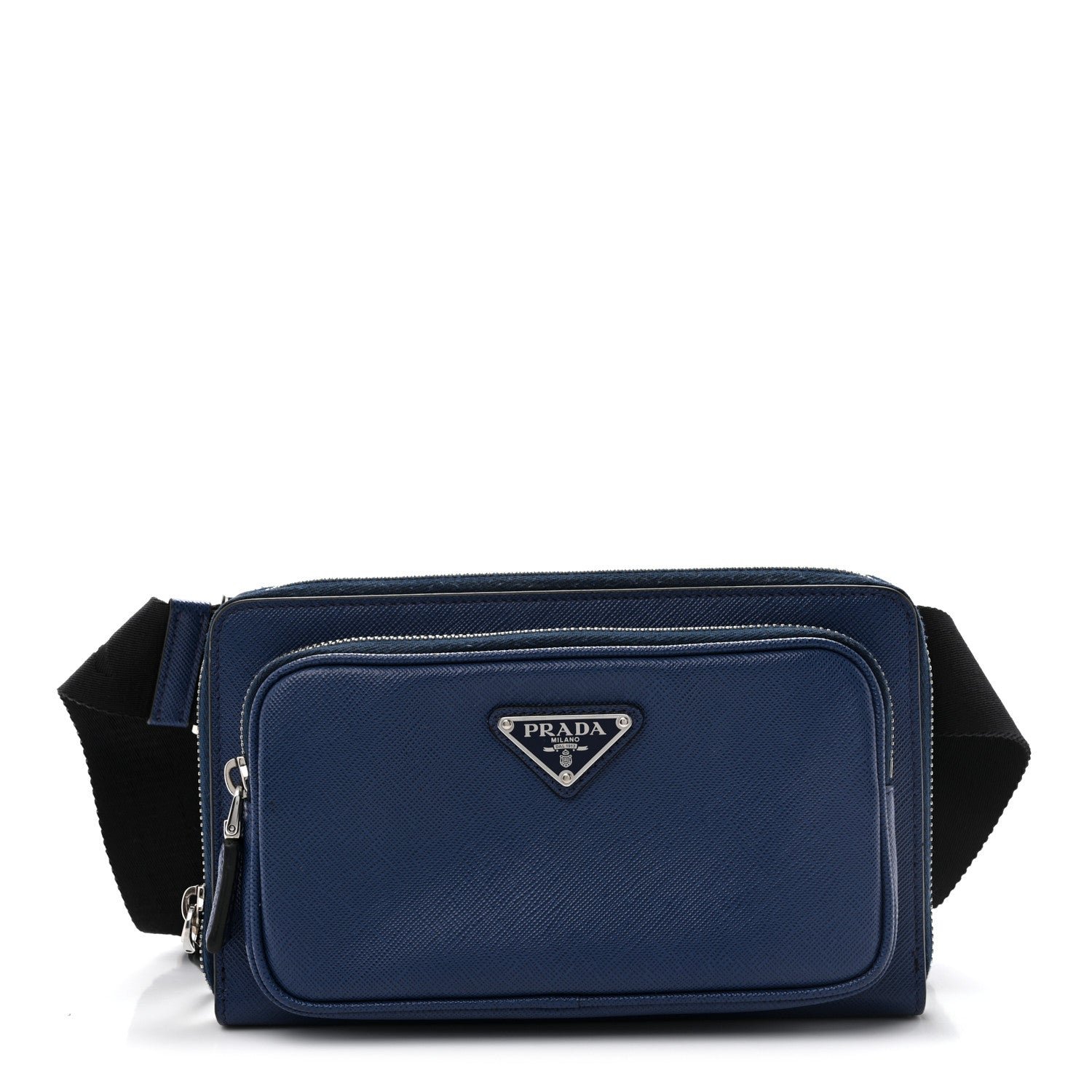 Prada Saffiano Travel Double Zip Crossbody Belt Bag Bluette