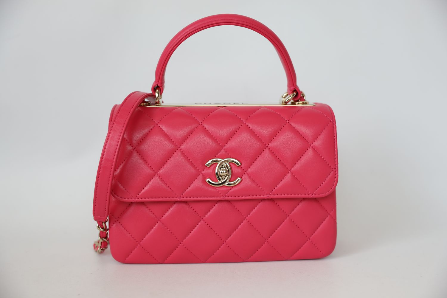 Chanel Trendy CC Top Handle Small Bag, Pink Quilted Lambskin and Gold Hardware, Preowned in Box WA001