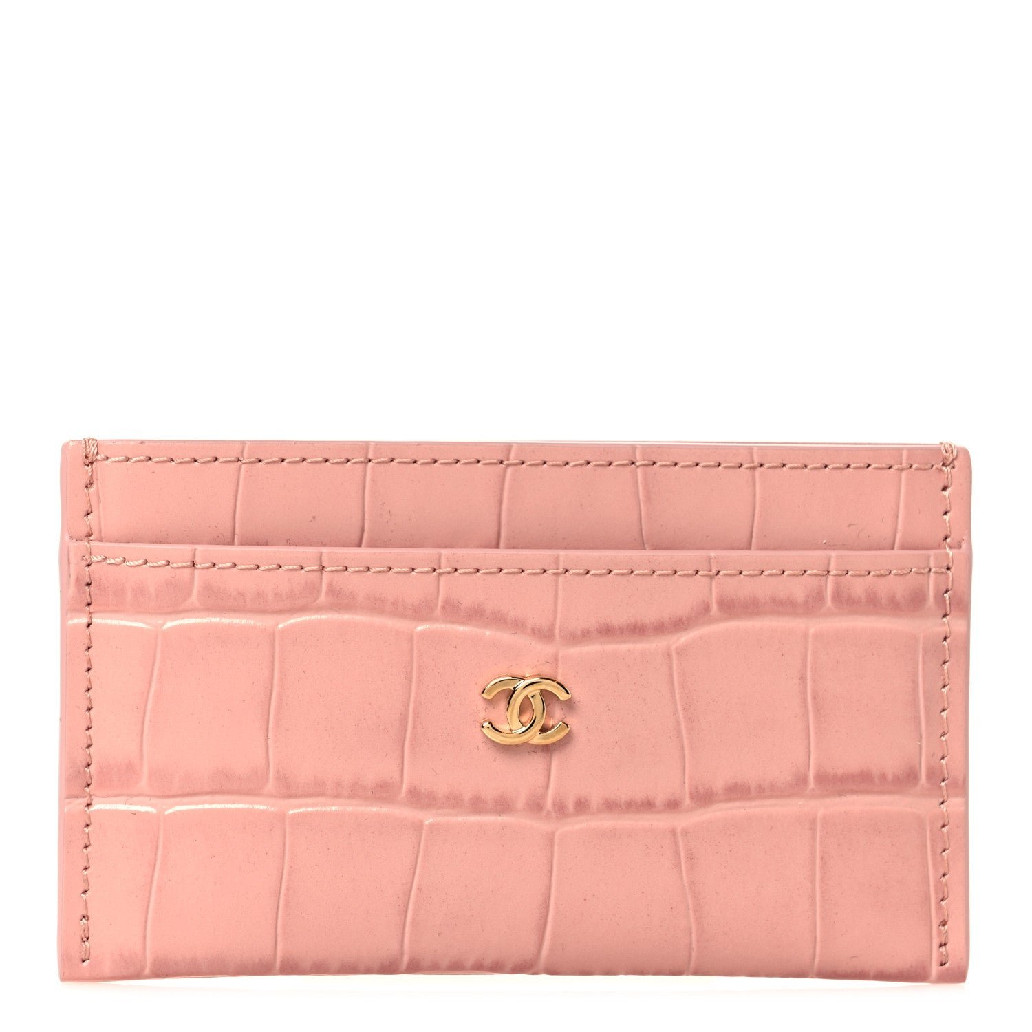 Chanel Calfskin Crocodile Embossed Crococo Card Holder Light Pink