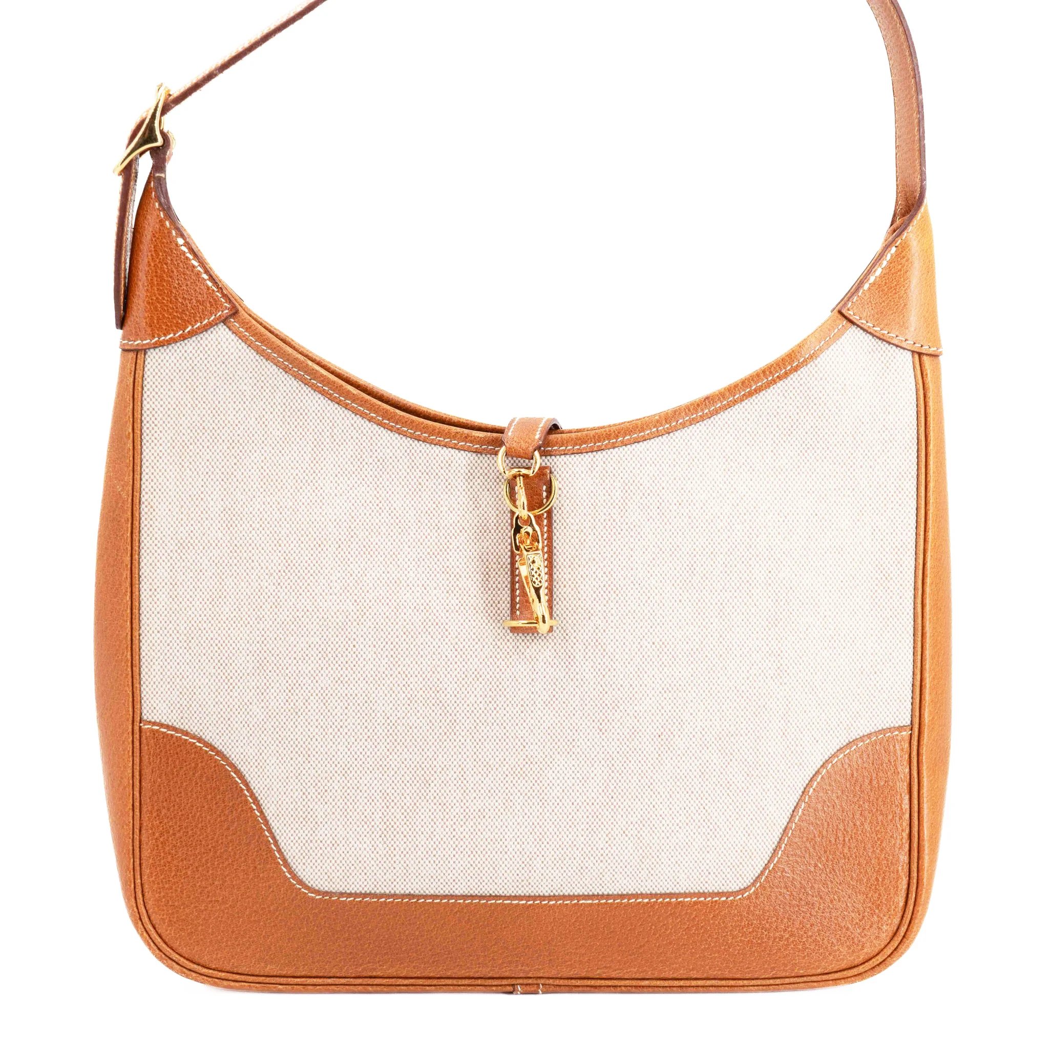 Very Good ( Rank A) HERMÈS Trim 31 Natural (27) Peau Porc Toile Camp canvas Gold hardware Circle Y (1995)