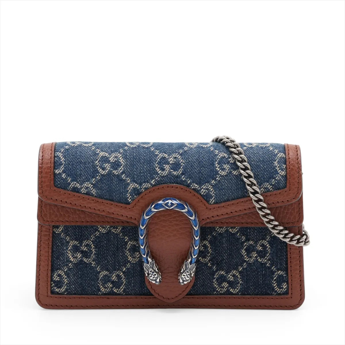 Gucci GG Denim Dionysus Denim & leather Chain Shoulder Bag blue x brown