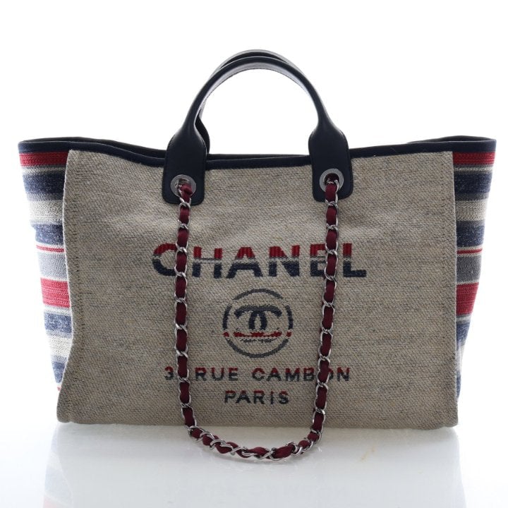 Chanel Large Canvas Striped Deauville Tote