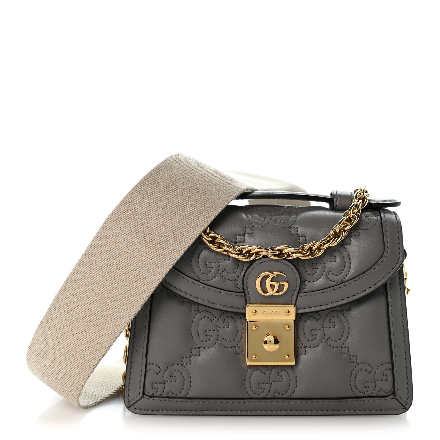 Gucci Calfskin GG Matelasse Mini Top Handle Shoulder Bag Grey