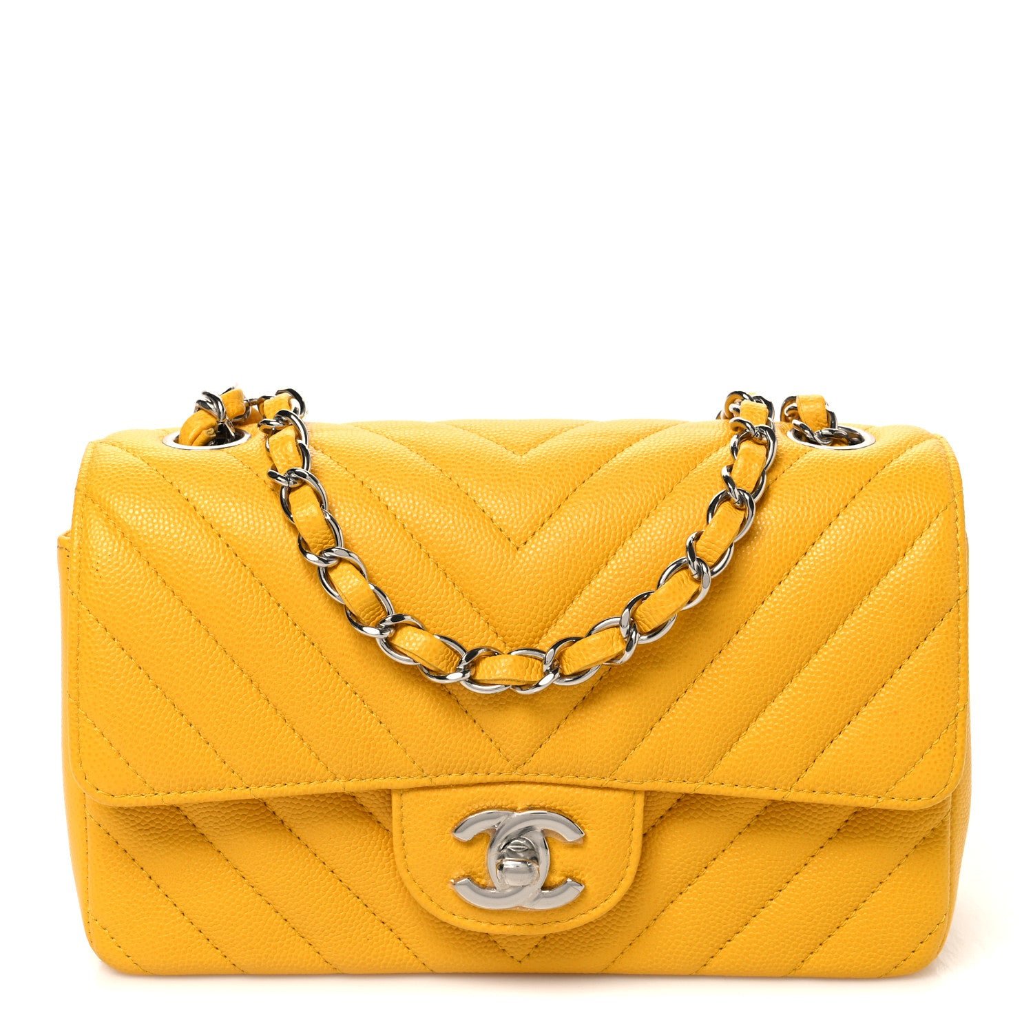 Chanel Caviar Chevron Quilted Mini Rectangular Flap Yellow