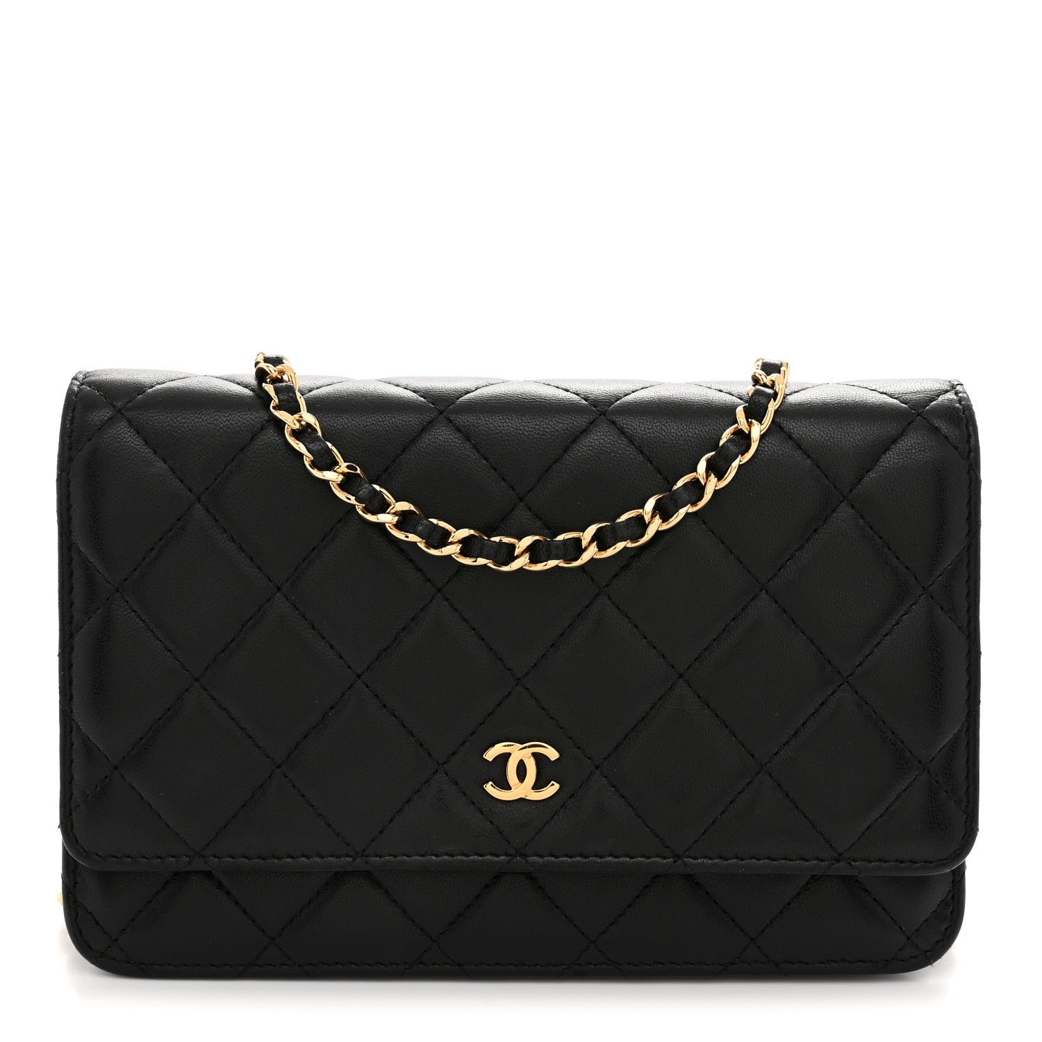Chanel Lambskin Quilted Wallet On Chain WOC Black