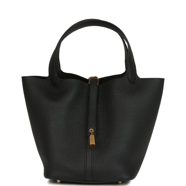 Hermes Picotin Lock 22 Black Clemence Gold Hardware