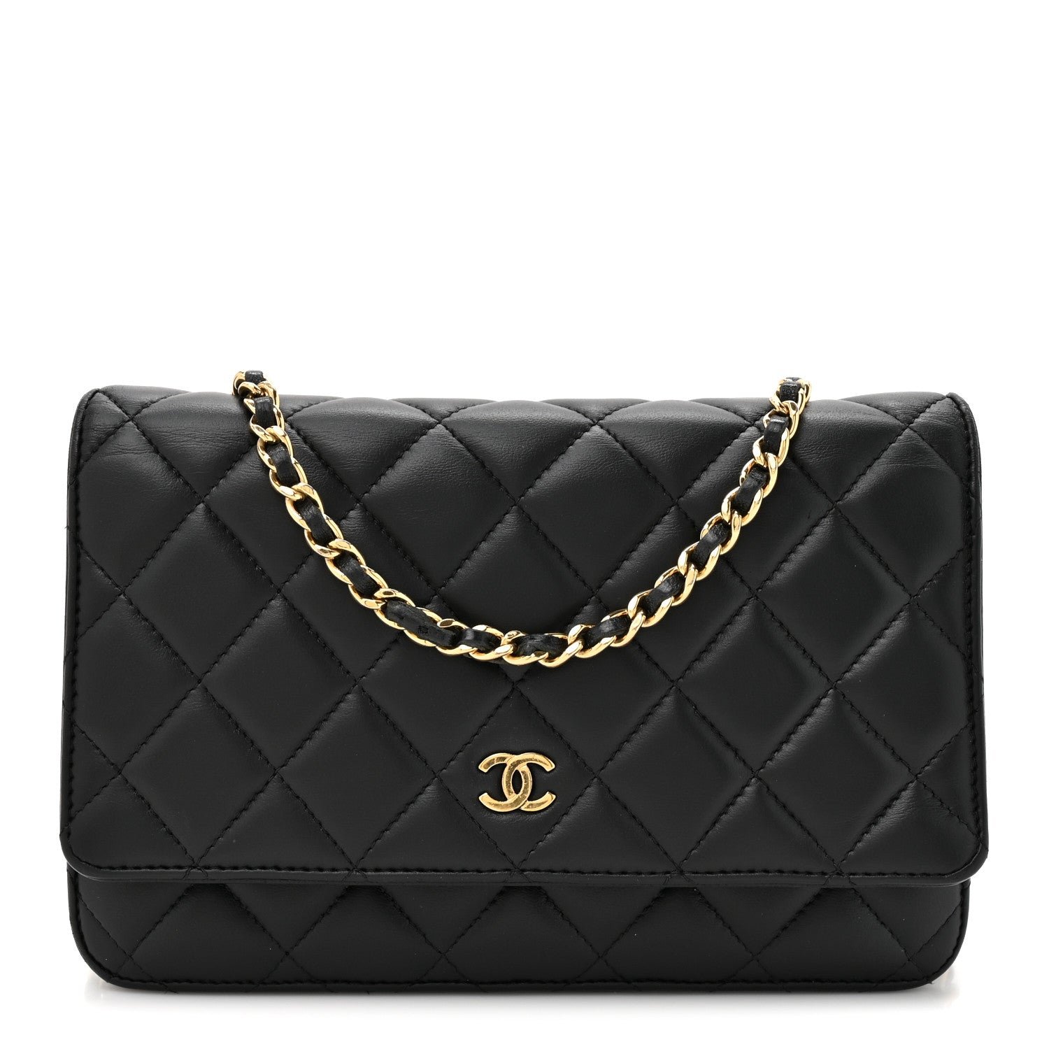 Chanel Lambskin Quilted Wallet On Chain WOC Black