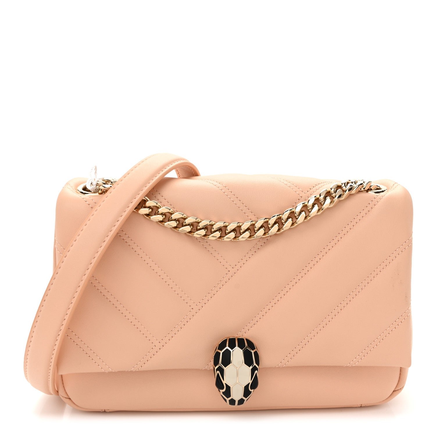 Bvlgari Bulgari Calfskin Matelasse Small Serpenti Cabochon Shoulder Bag Peach