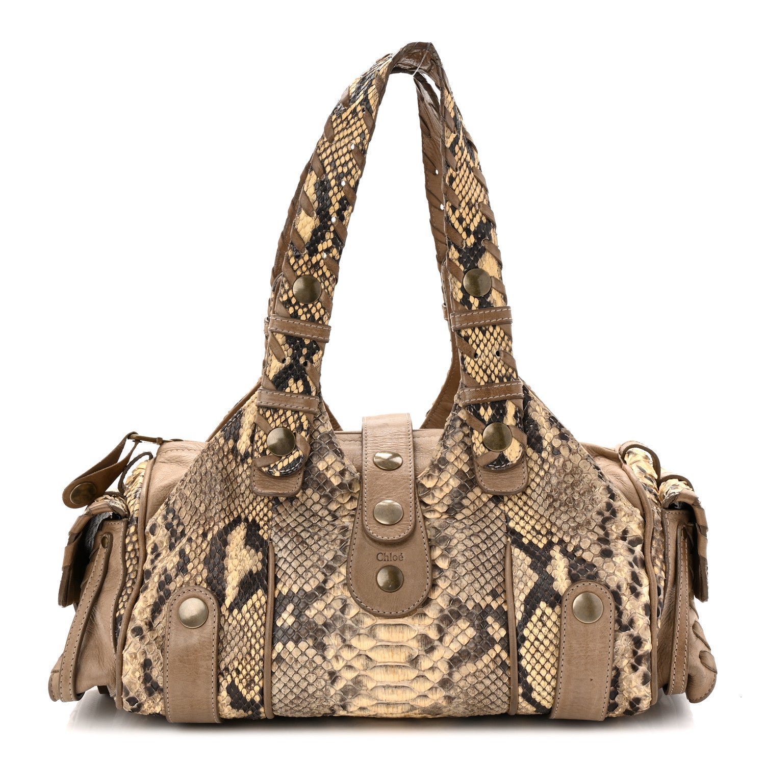 Chloe Chloe Snakeskin Calfskin Silverado Shoulder Bag Beige