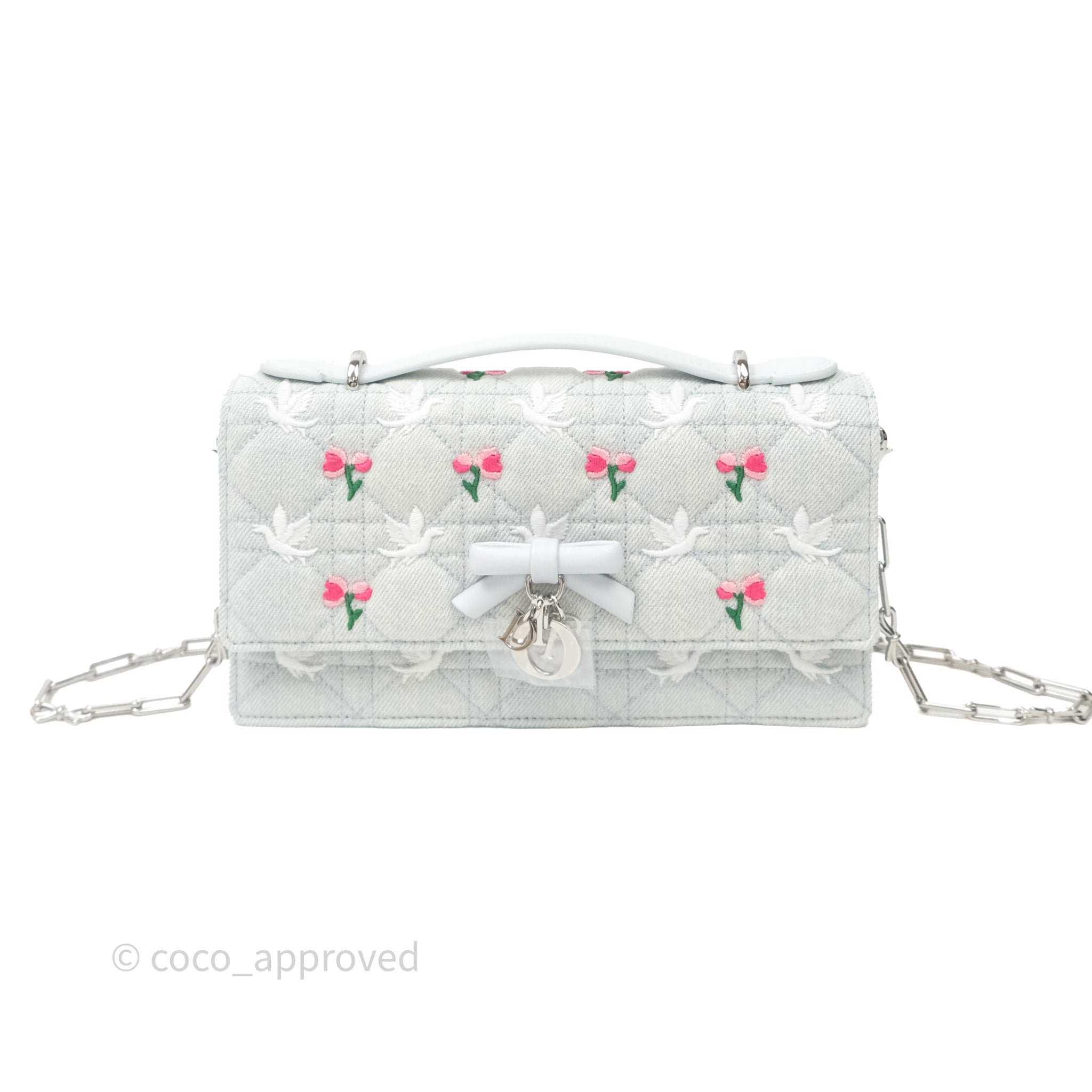 Dior Dioramour My Dior Mini Bag Blue Cannage Denim Embroidered Doves & Roses Motif