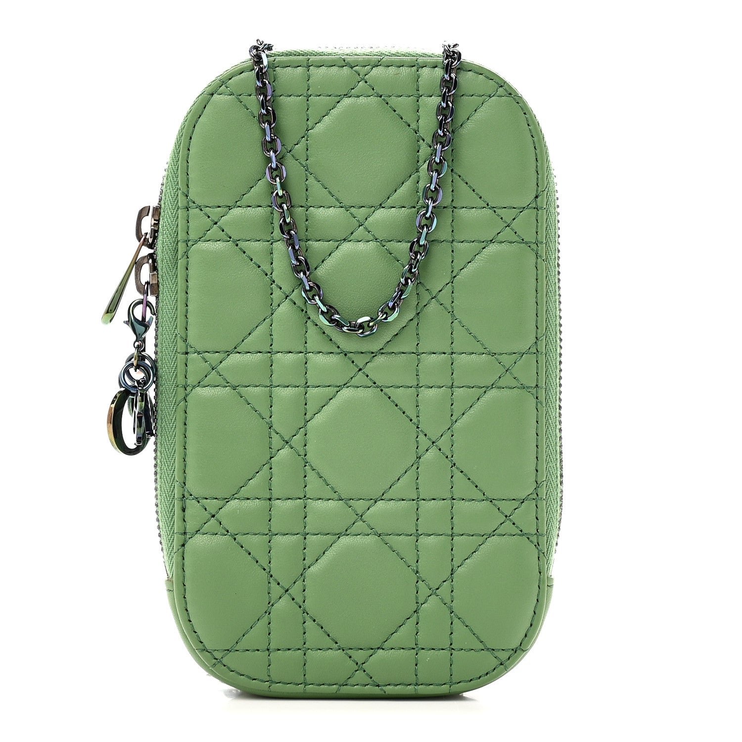 Christian Dior Lambskin Cannage Lady Dior Phone Holder Jade Green