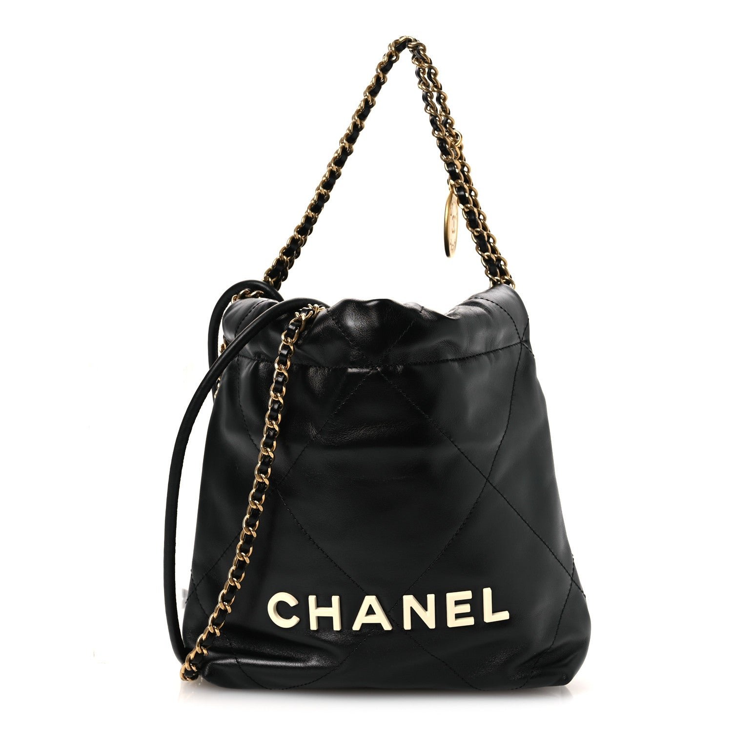 Chanel Shiny Calfskin Quilted Mini Chanel 22 Black White