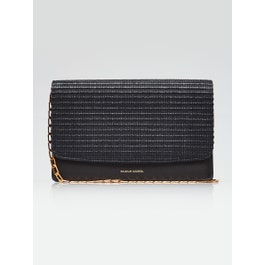 Mansur Gavriel Mansur Gavriel Black Raffia/Leather Flap Wallet On Chain Bag