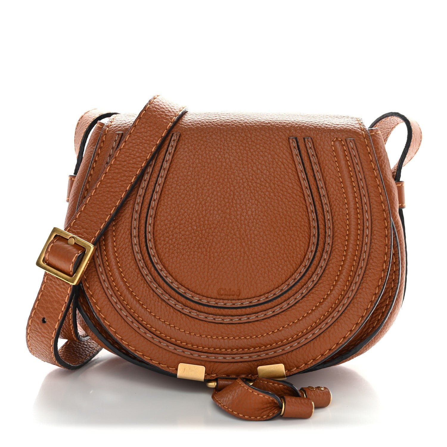 Chloe Chloe Grained Calfskin Small Marcie Saddle Bag Tan