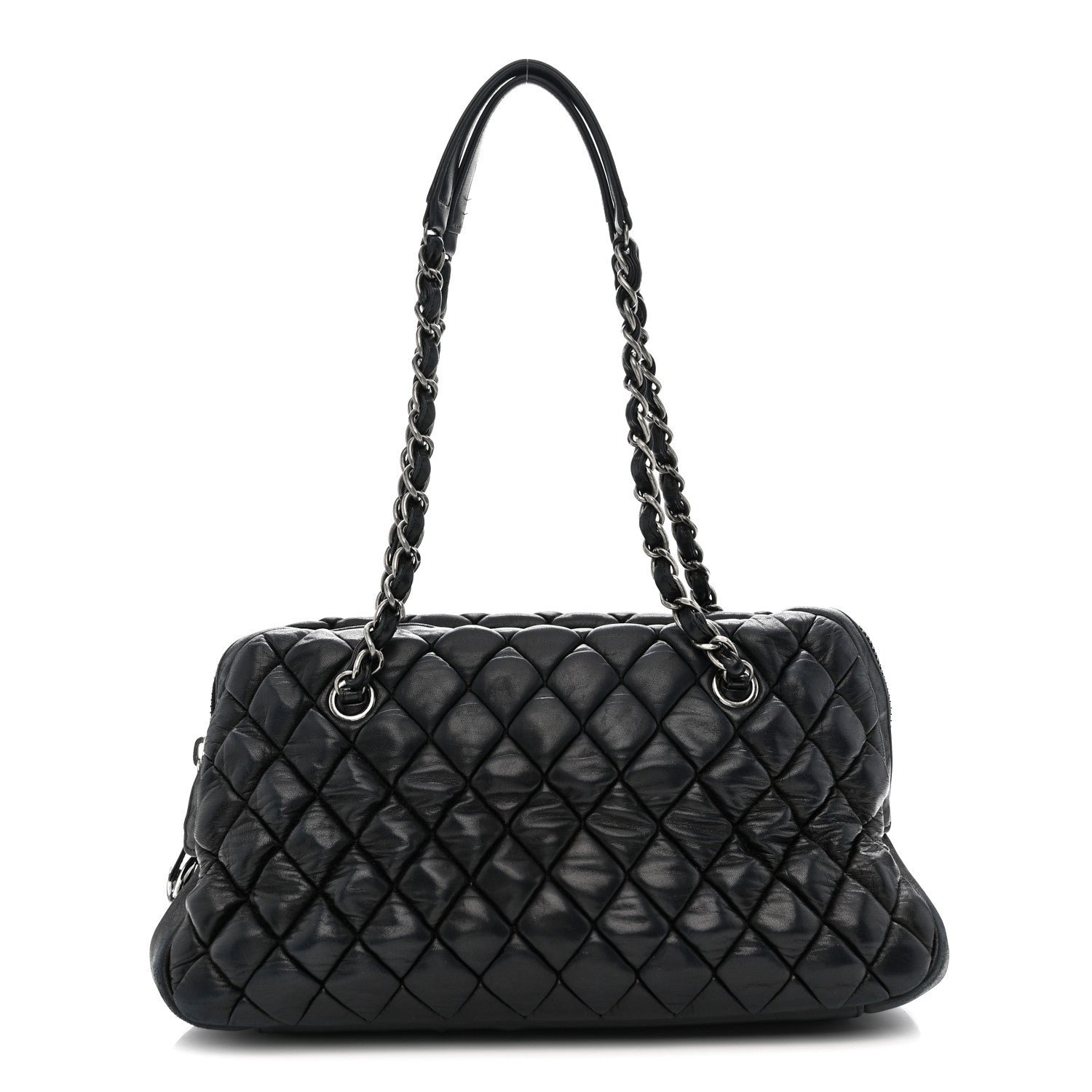 Chanel Lambskin Bubble Quilt Small Double Bowling Bag Black