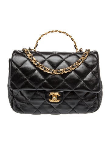 Quilted Golden Links Top Handle Flap Bag