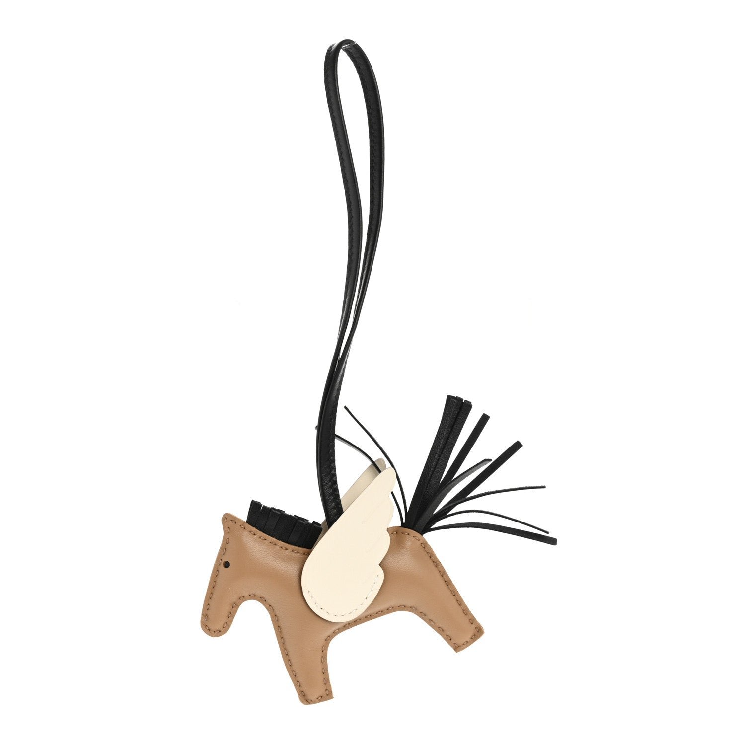 Hermes Milo Lambskin Grigri Rodeo Pegase Horse Bag Charm PM Sesame Black Nata