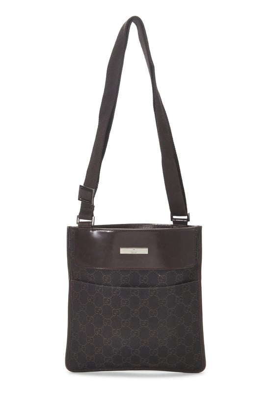 Brown Denim GG Zip Pocket Flat Messenger Small