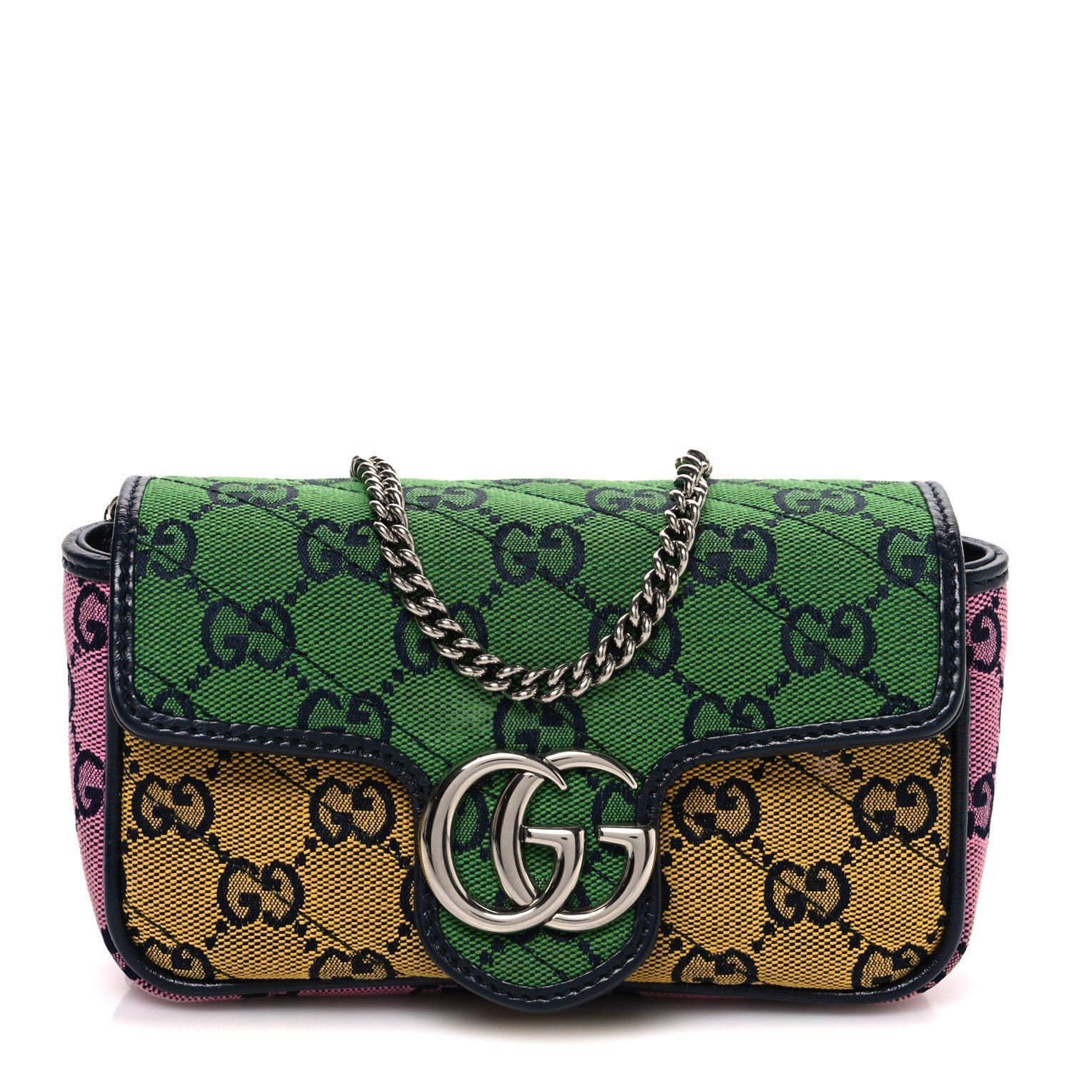 Gucci Monogram Multicolor Matelasse Diagonal Super Mini GG Marmont Shoulder Bag Green Blue Yellow Light Blue Pink