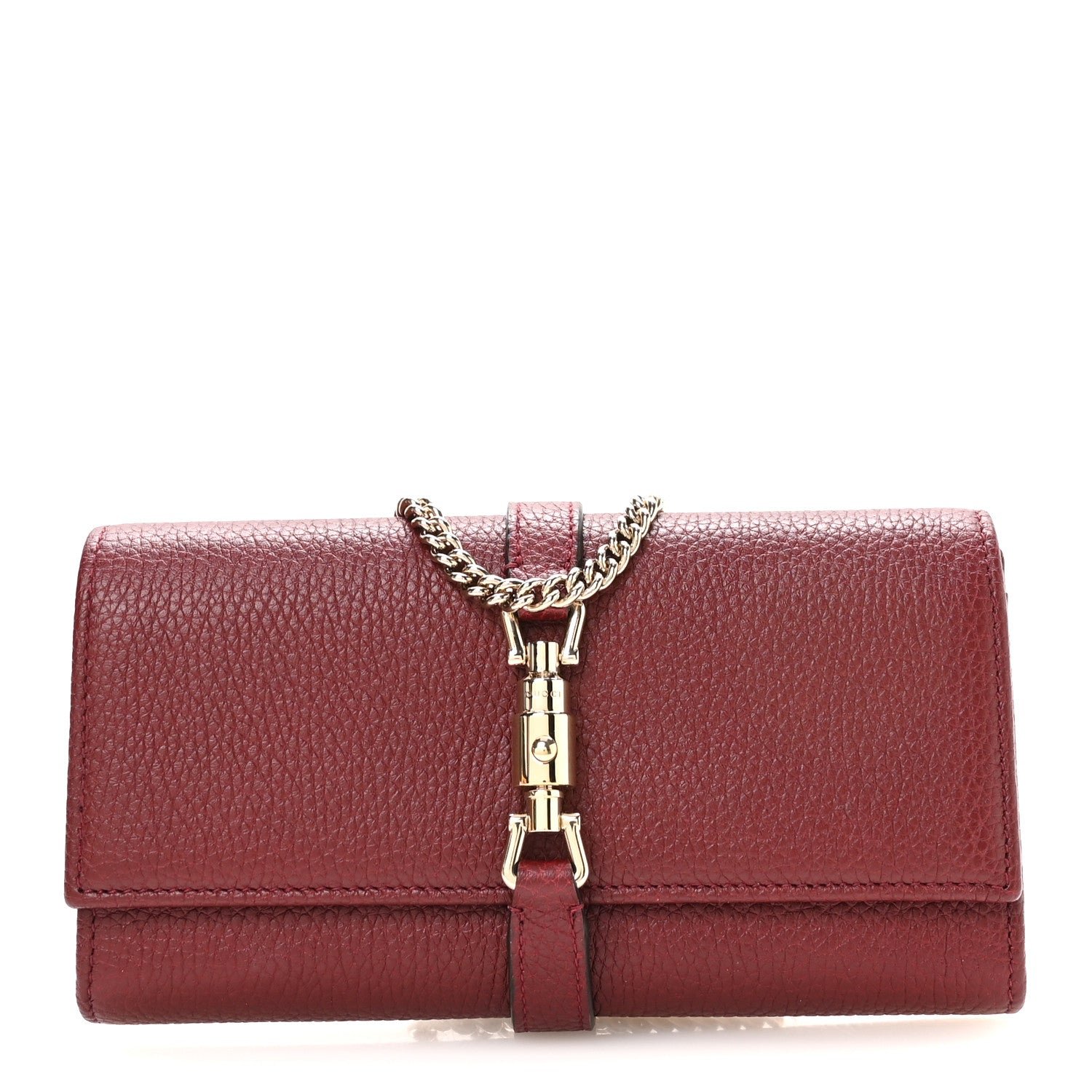 Gucci Pebbled Calfskin Jackie 1961 Chain Wallet Burgundy