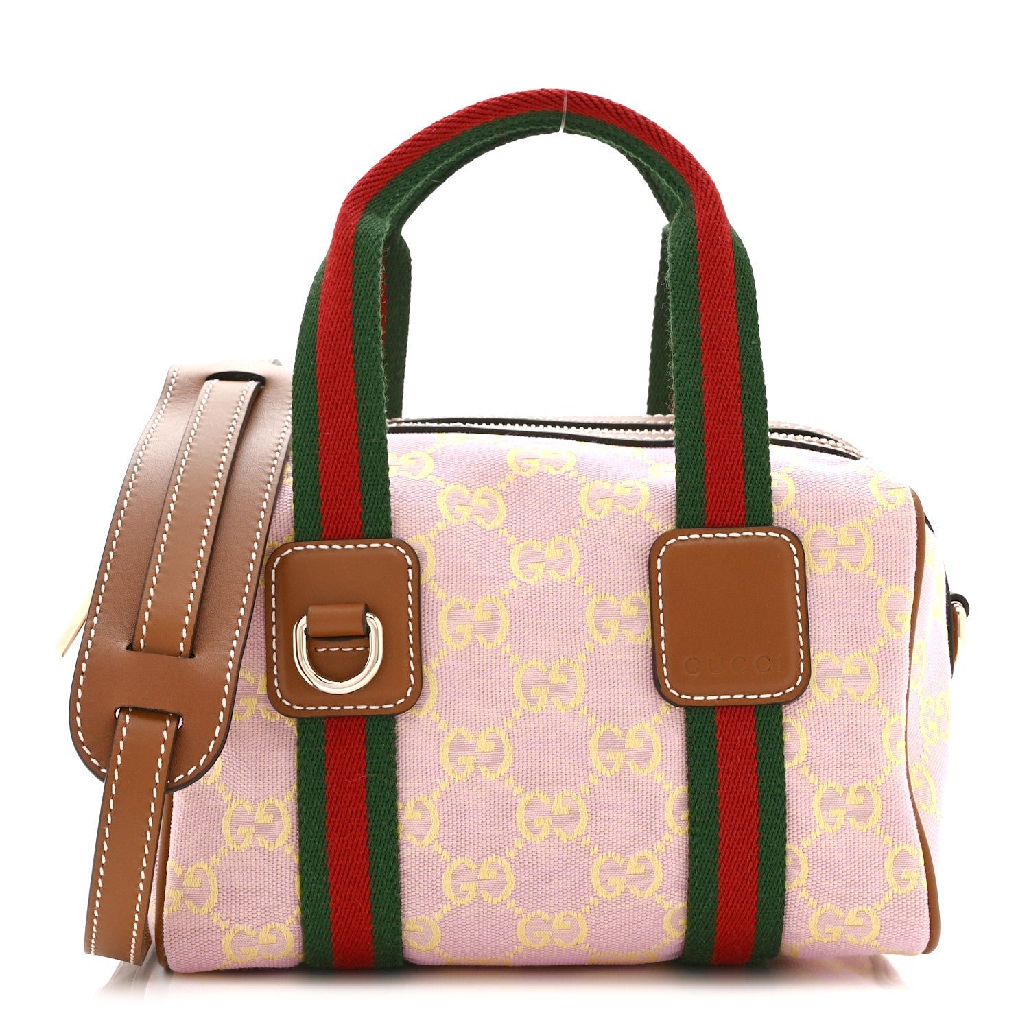 Gucci GG Supreme Web Mini GG Top Handle Bag Pink Yellow Beige