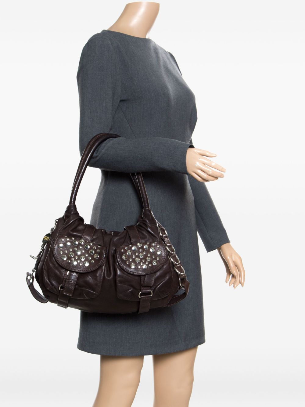leather studded shoulder bag