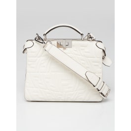 Fendi Fendi x Sara Coleman White FF Vertigo Embossed Leather Mini Peekaboo I SEE U Satchel Bag 7VA530
