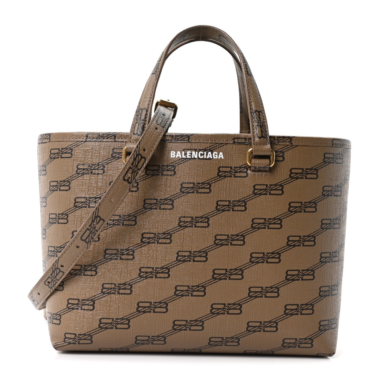 Balenciaga Balenciaga Coated Canvas BB Monogram Small Signature East West Shopper Bag Beige Brown