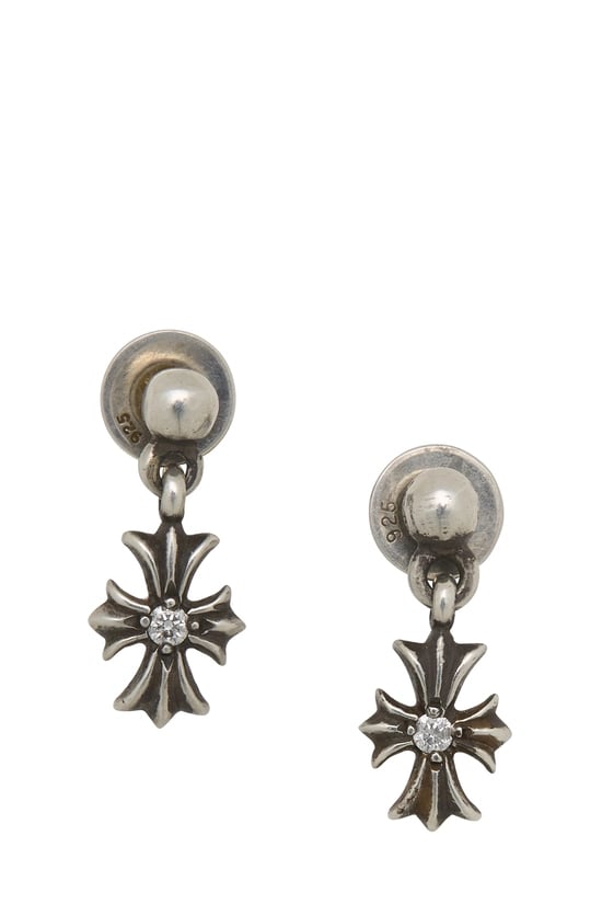 Chrome Hearts Sterling Silver Diamond Cross Earrings