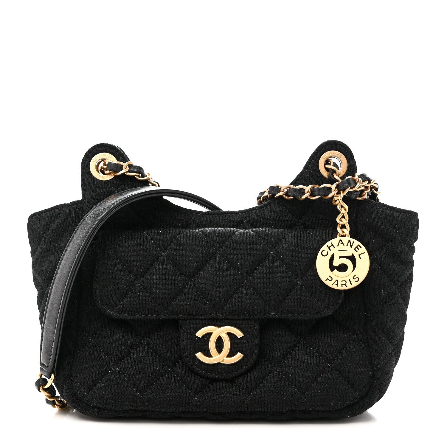 Chanel Jersey Quilted Small Wavy CC Hobo Black