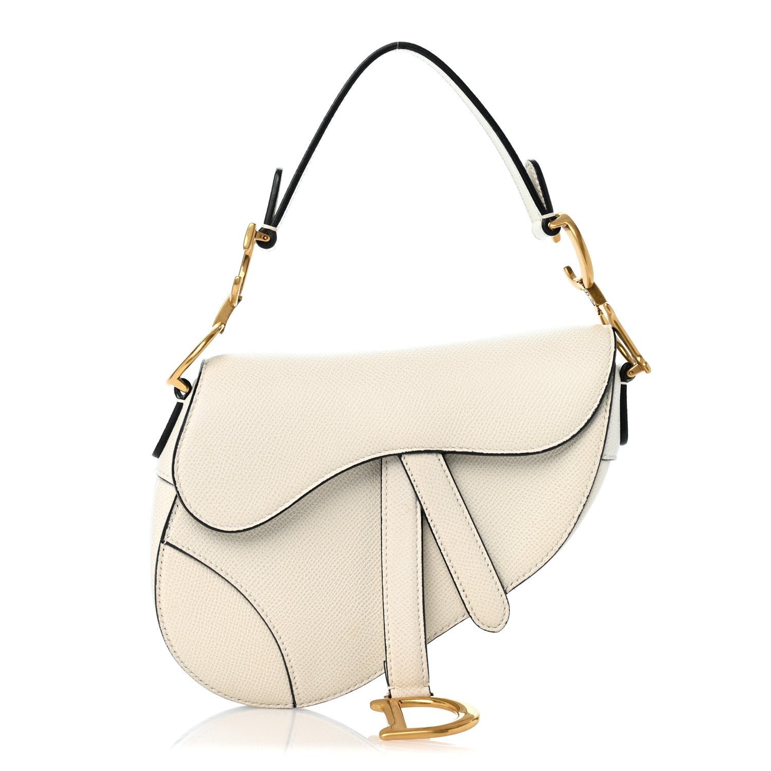 Christian Dior Grained Calfskin Mini Saddle Bag White