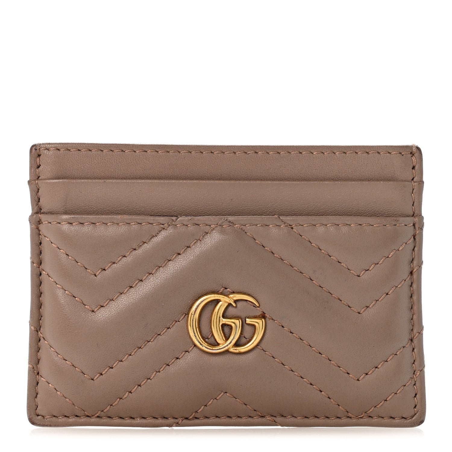 Gucci Calfskin Matelasse GG Marmont Card Holder Porcelain Rose