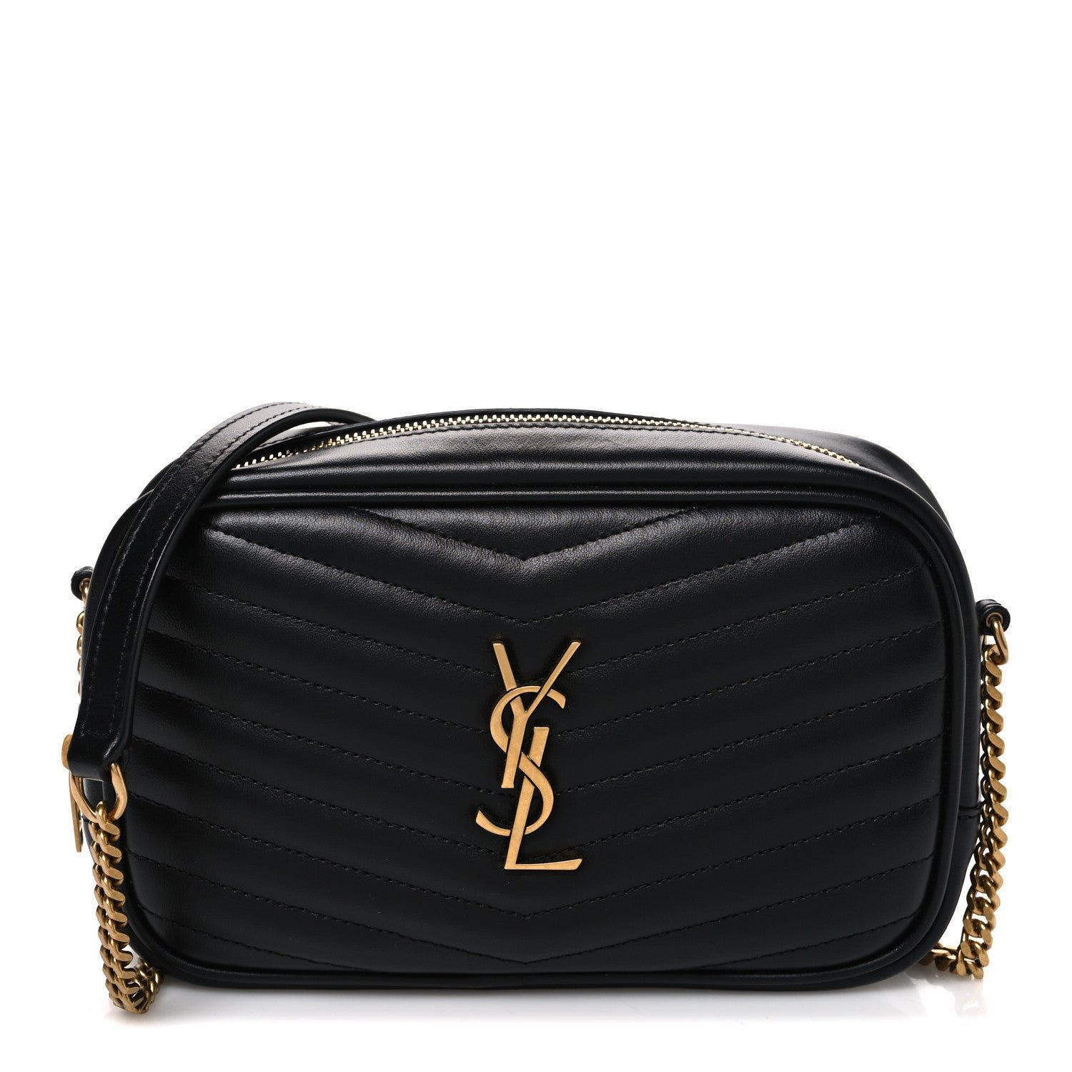 Saint Laurent Calfskin Matelasse Monogram Mini Lou Camera Bag Black