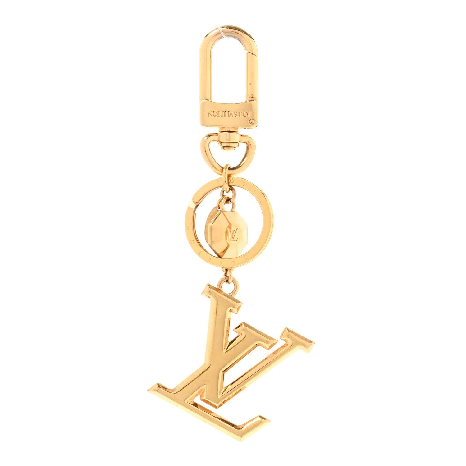 Louis Vuitton Metal LV Facettes Bag Charm Key Holder Gold Gold