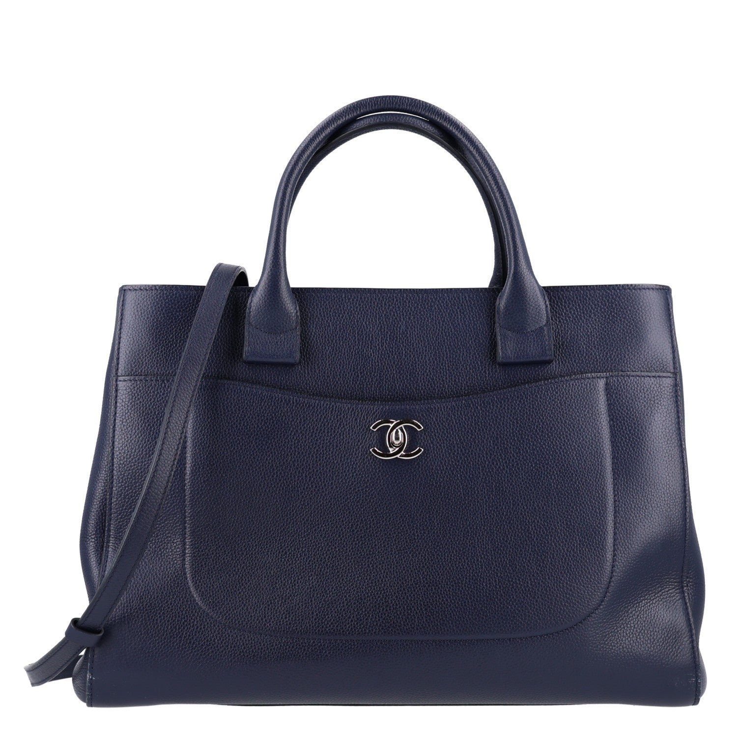 Chanel Grained Calfskin Large Neo Executive Shopper Tote Dark Blue