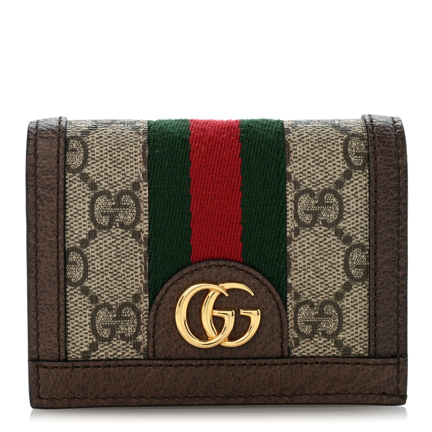 Gucci GG Supreme Monogram Web Ophidia Card Case Beige New Acero