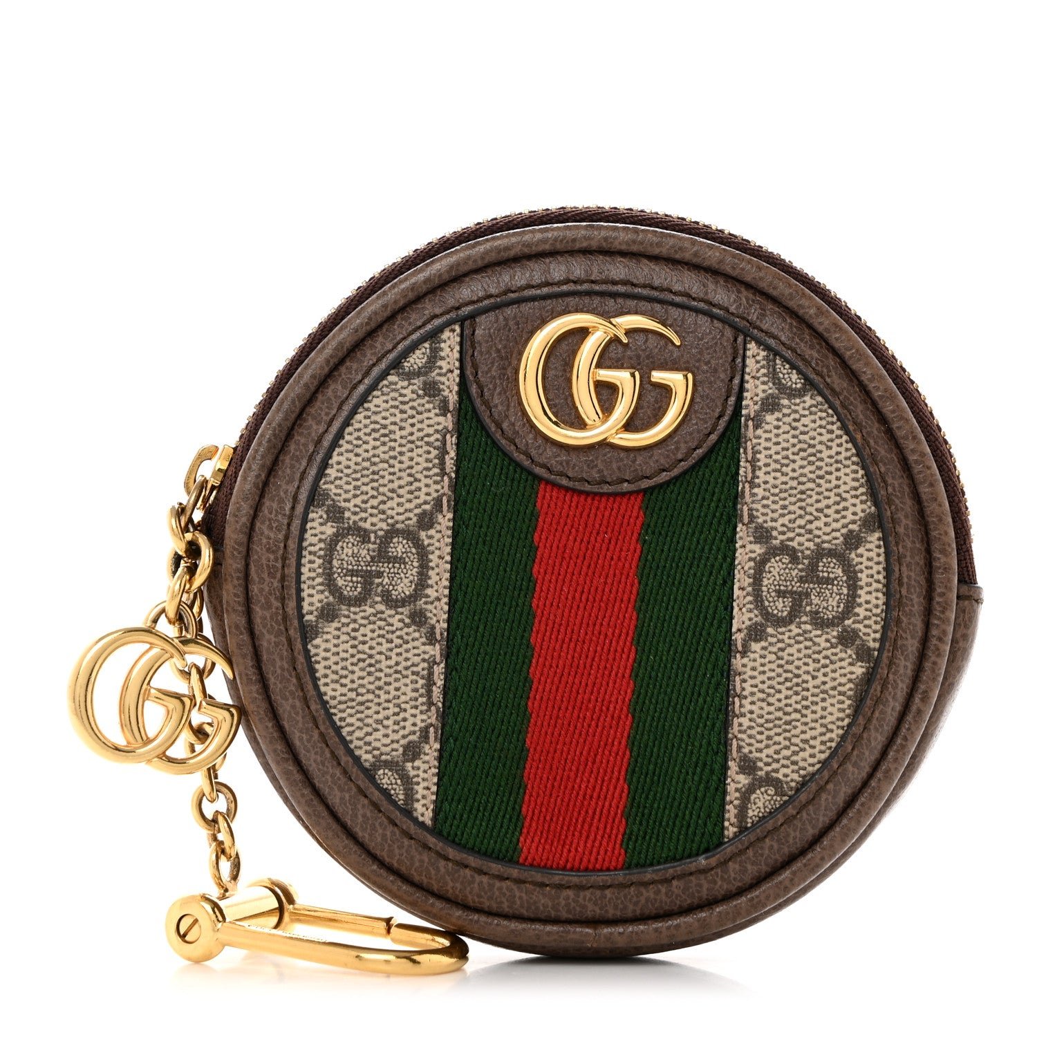 Gucci GG Supreme Monogram Web Ophidia Round Coin Purse Beige New Acero
