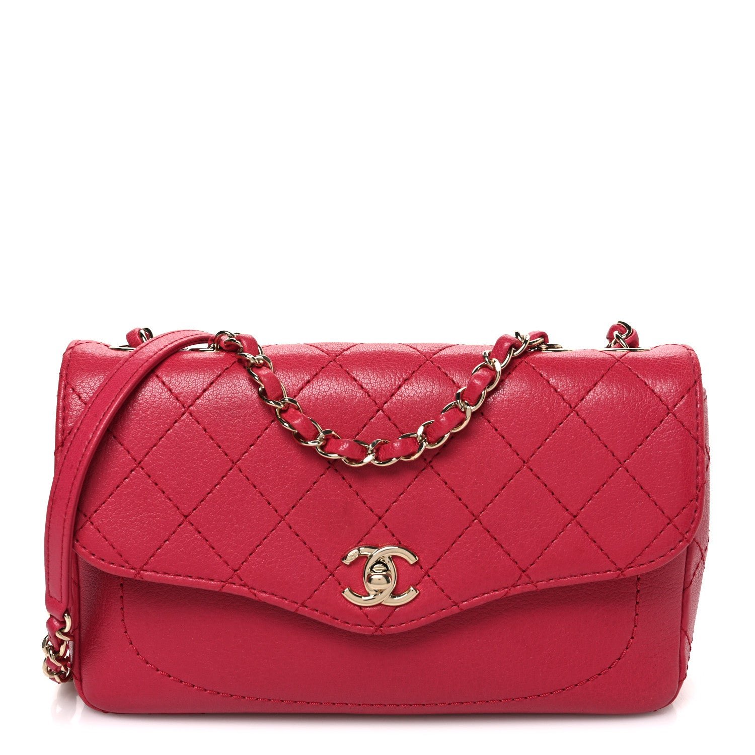 Chanel Goatskin Quilted Coco Curve Flap Messenger Flap Dark Pink