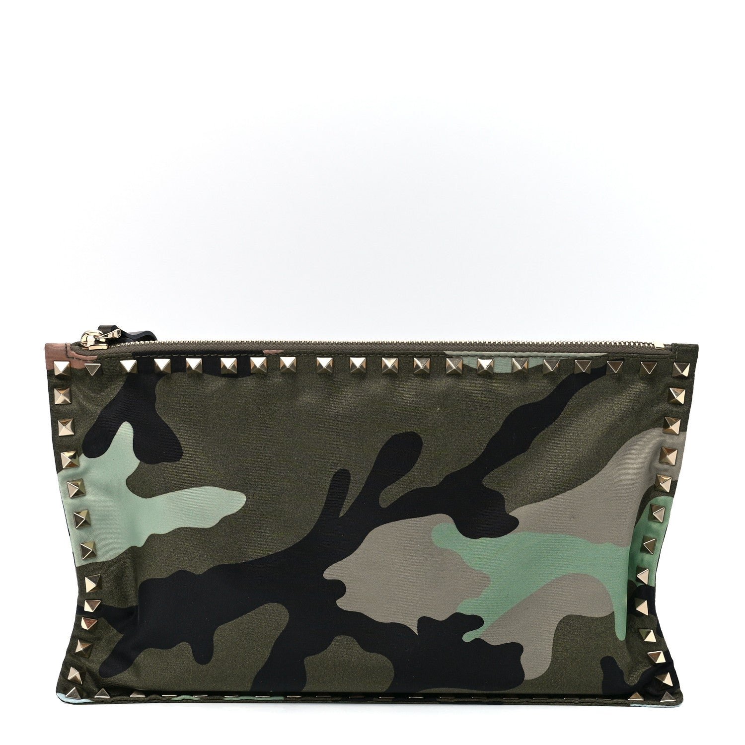 Valentino Garavani Canvas Camouflage Large Rockstud Zip Pouch Multicolor