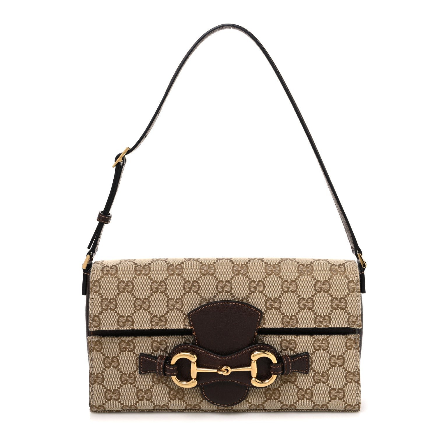 Gucci Monogram Medium Ristretto Horsebit Flap Shoulder Bag Sand Brown
