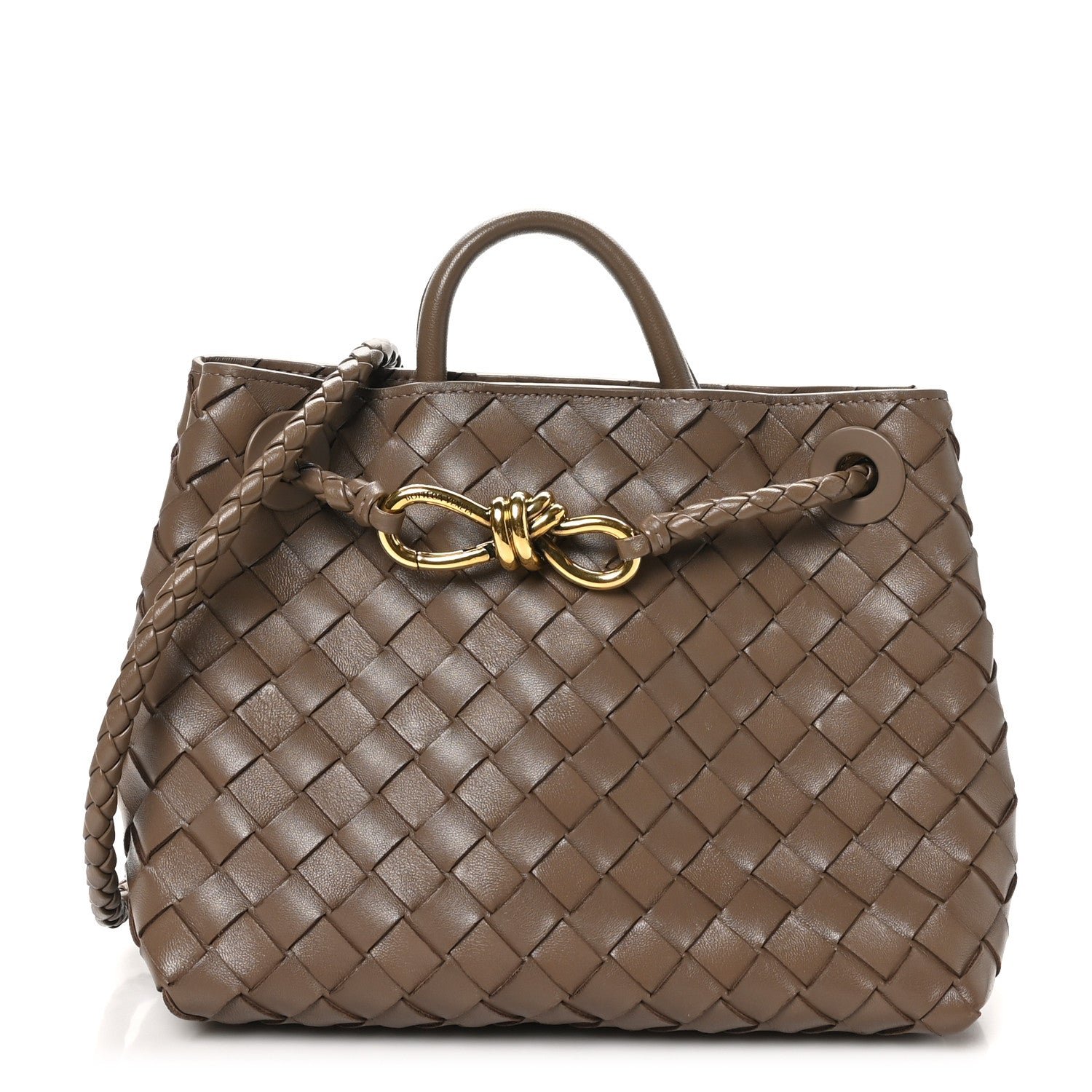 Bottega Veneta Nappa Intrecciato Small Andiamo Shoulder Bag Taupe Grey