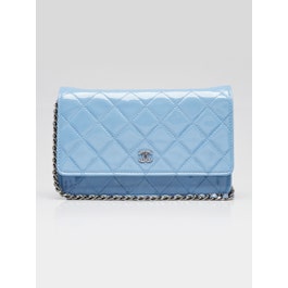 Chanel Blue Quilted Patent Leather CC WOC Clutch Bag