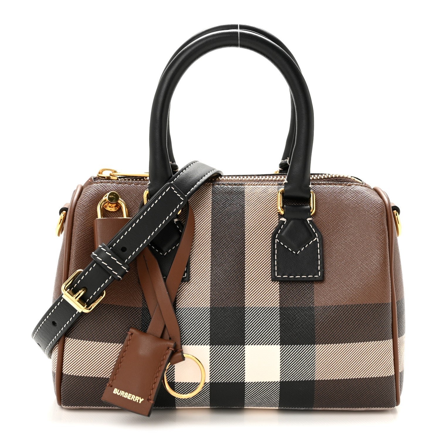 Burberry E-canvas Check Mini Bowling Bag Dark Birch Brown
