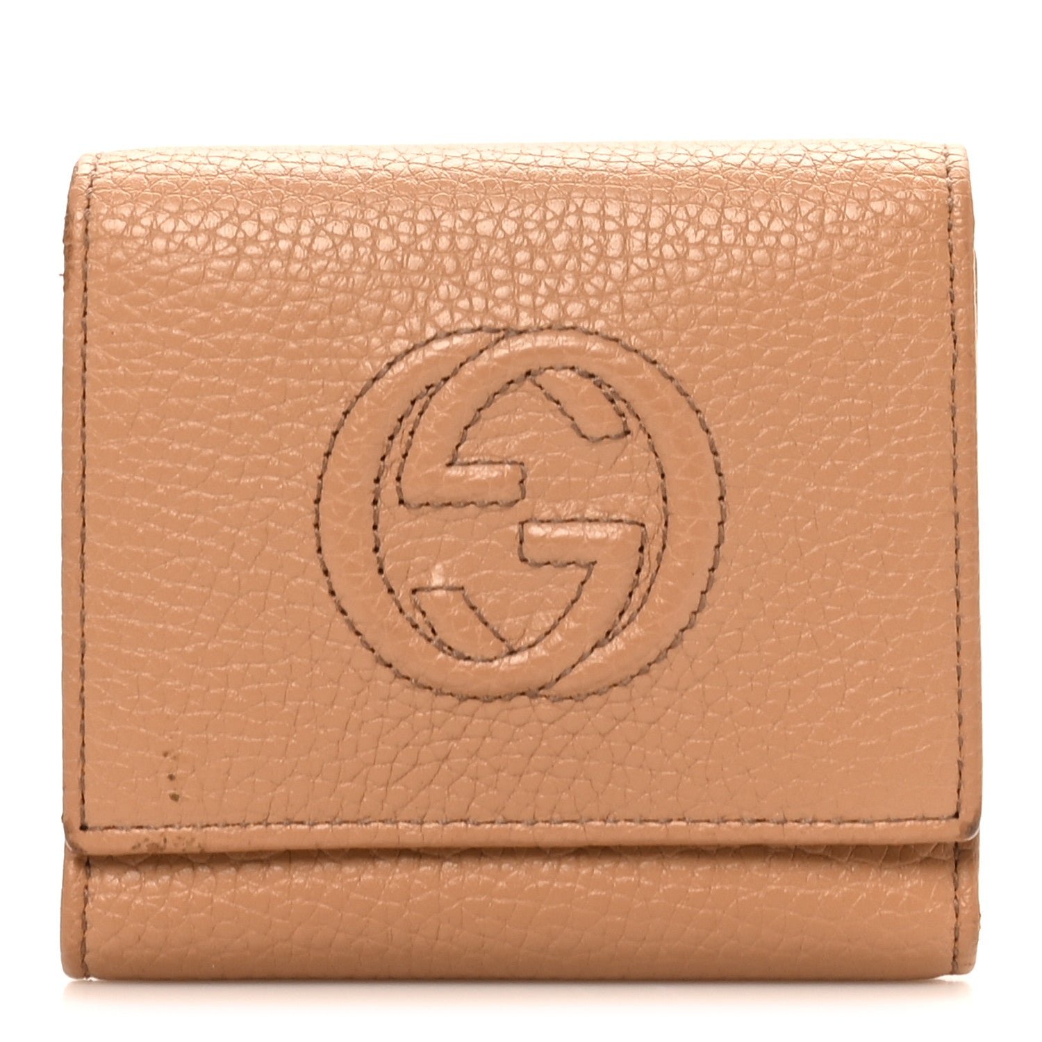Gucci Pebbled Calfskin Soho Compact Flap Wallet Camelia