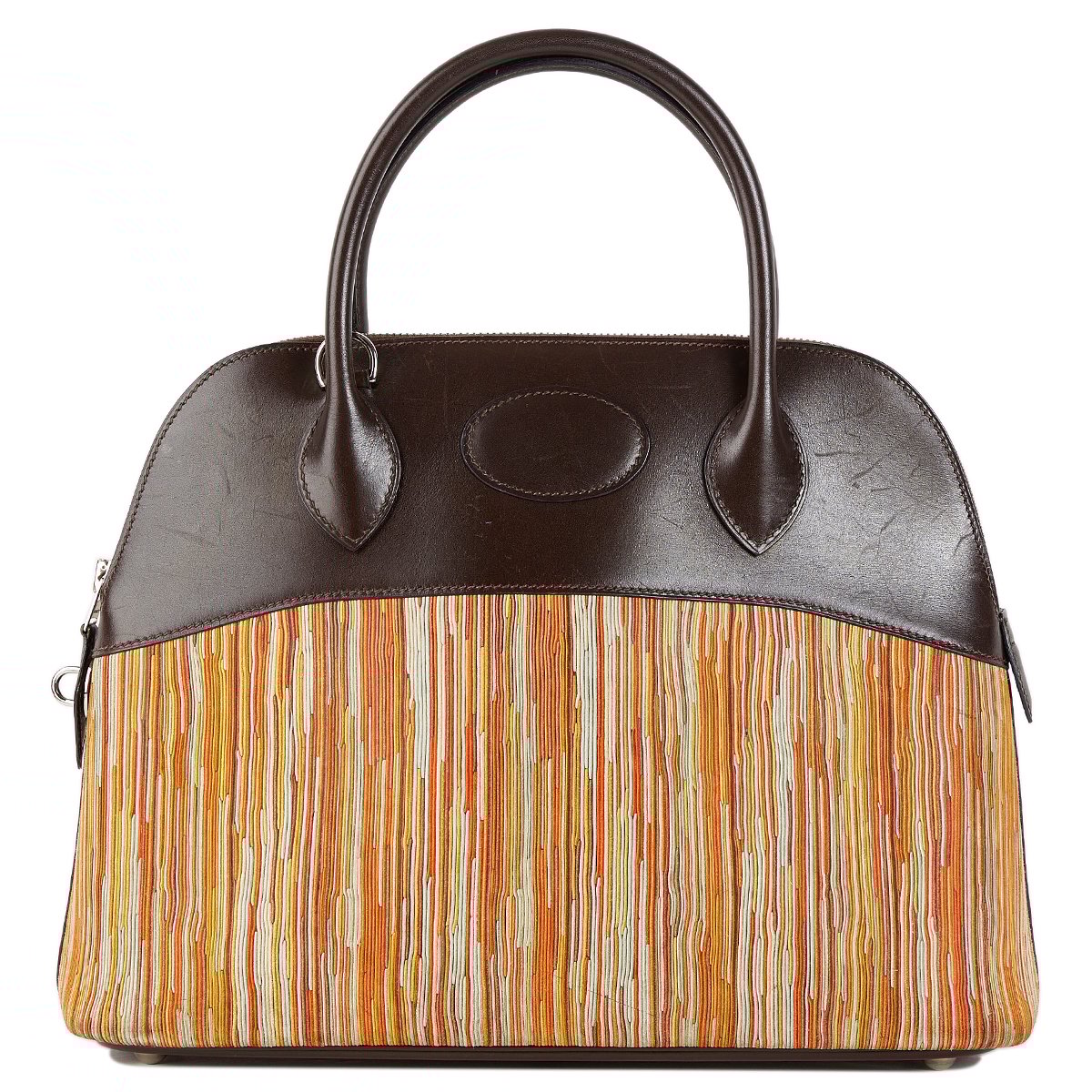 Hermes HERMÈS Limited Edition Bolide 31 handbag in Multi-color Vibrato goatskin and Chocolate Box calfskin with Palladium hardware