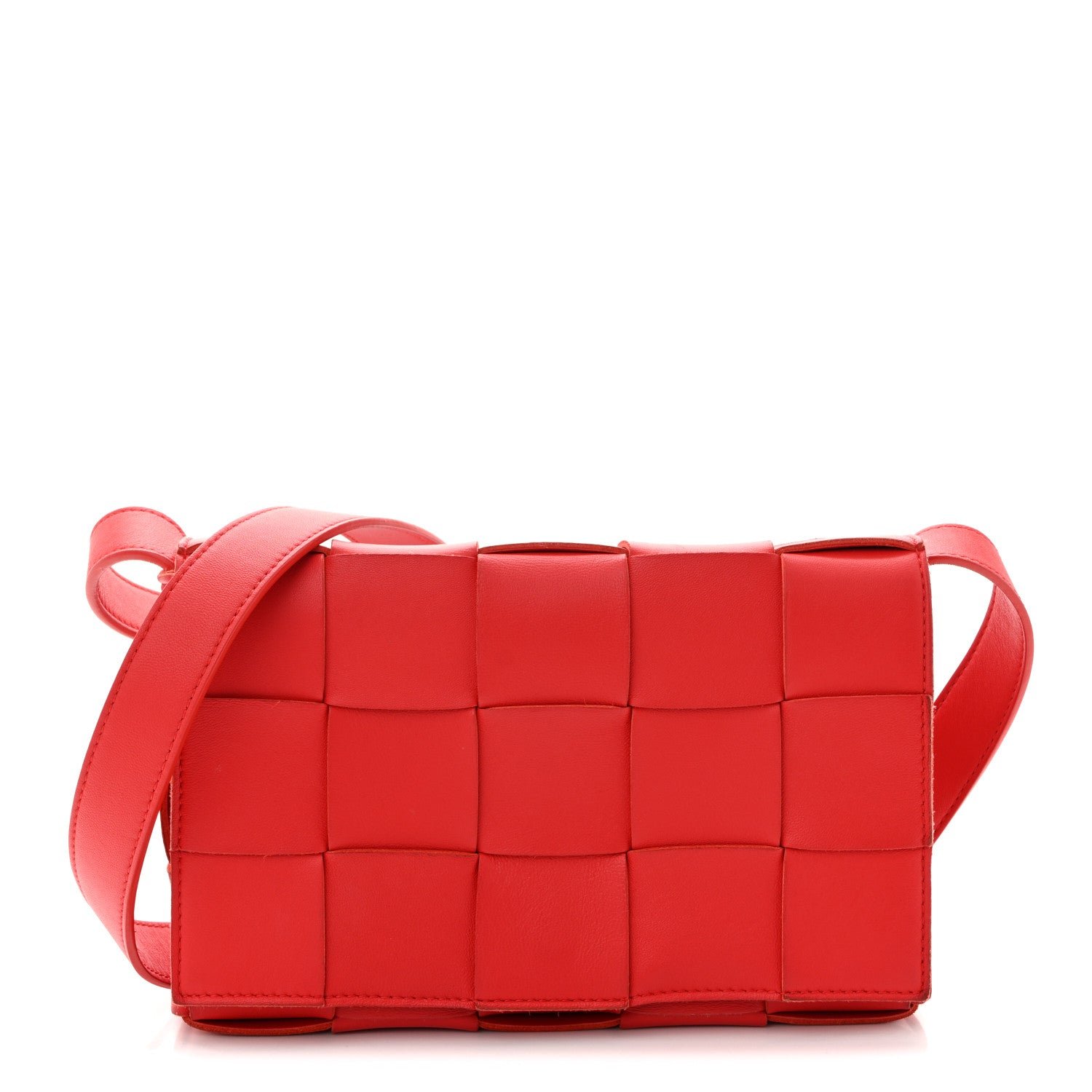 Bottega Veneta Lambskin Maxi Intrecciato Small Cassette Crossbody Bag Redstone
