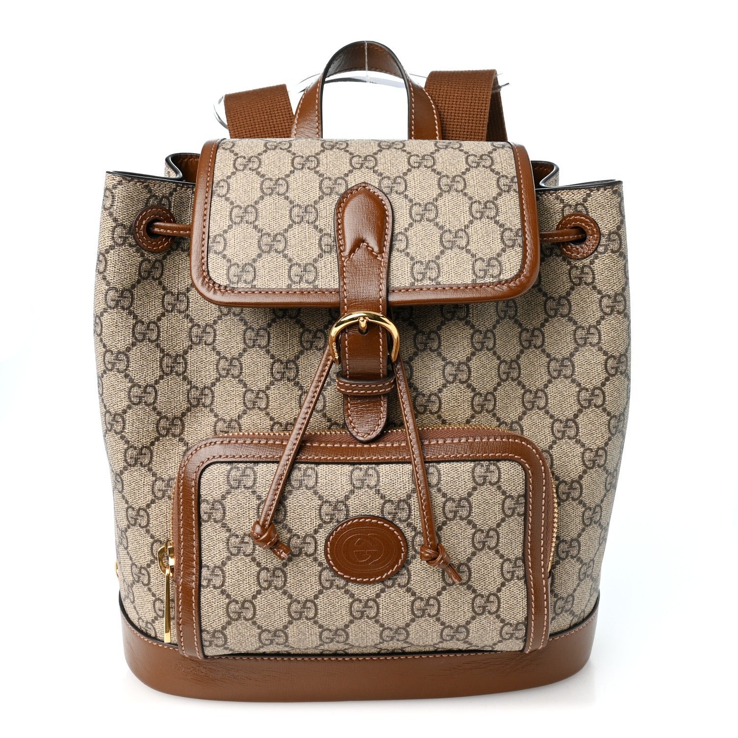 Gucci GG Supreme Monogram Azalea Calfskin Retro Interlocking G Buckle Backpack Beige Ebony Brown Sugar