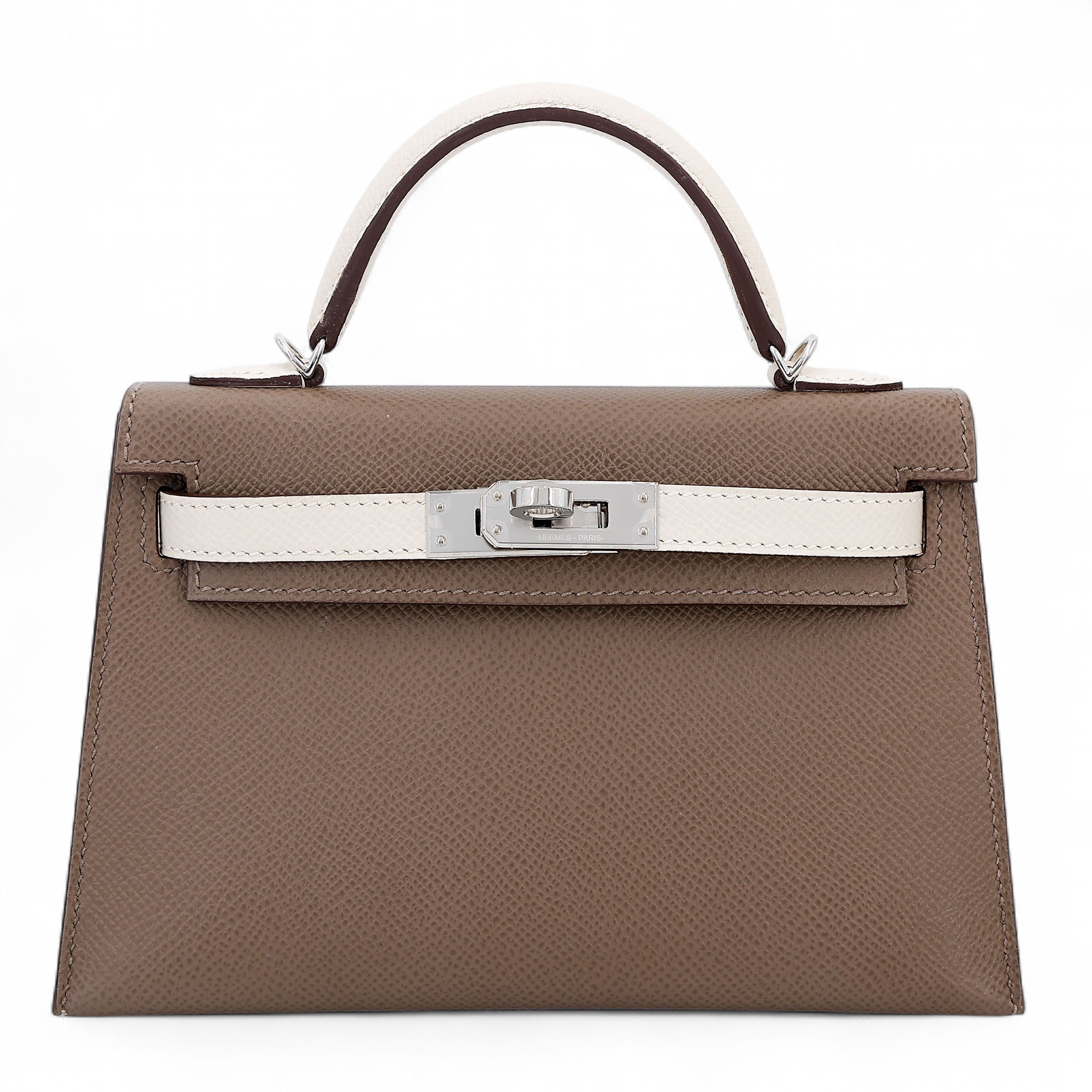 Hermes Unused ( Rank NS ) HERMÈS Special Order Mini Kelly II HSS Craie (10) Etoupe (18) Epsom Palladium hardware U (2022)