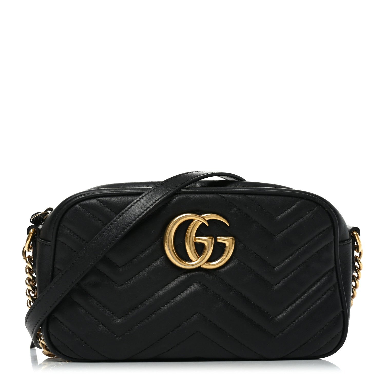 Gucci Calfskin Matelasse Small GG Marmont Chain Shoulder Bag Black